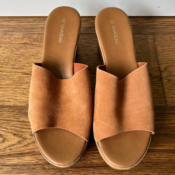 ⭐️ SALE $25 ⭐️ Le Chateau Genuine Leather Platform Wedge Espadrilles Mules Shoe - Picture 2 of 11